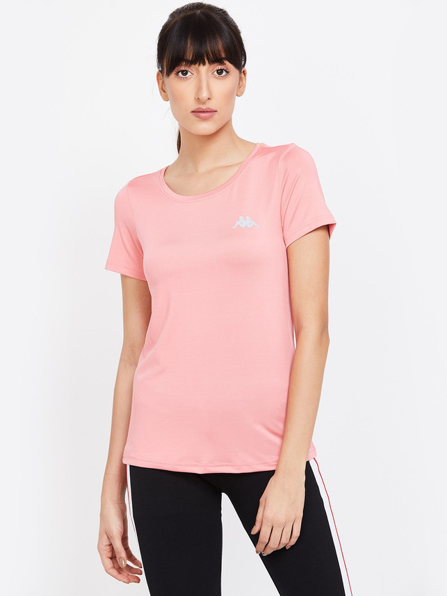 Kappa Solid Women Round Neck Pink T 