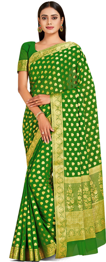 Buy MIMOSA Woven Banarasi Chiffon Green 