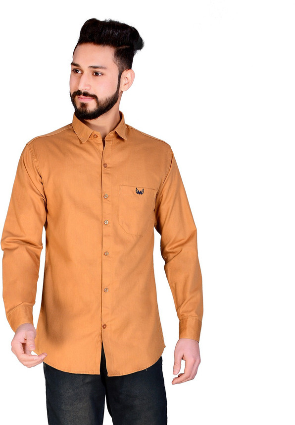 ARYSON Men Solid Casual Gold Shirt 