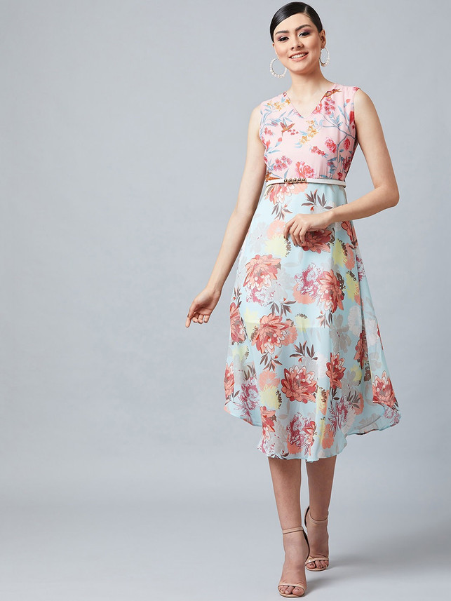 athena women's fit and flare pink dress