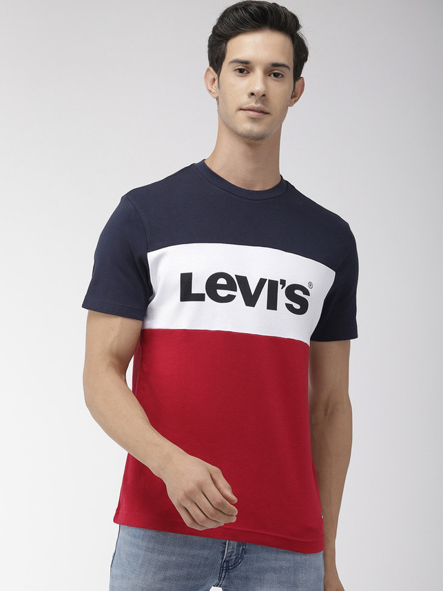 Color Block Men Round Neck Red T-Shirt 