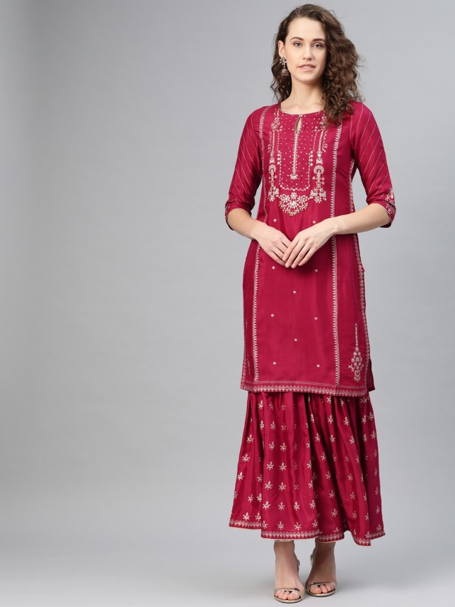 w red sharara set