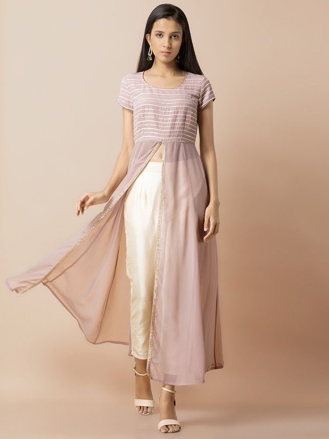 indya Women Embroidered Frontslit Kurta 