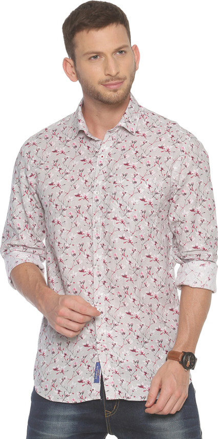 Linen Club Men Floral Print Casual Pink 