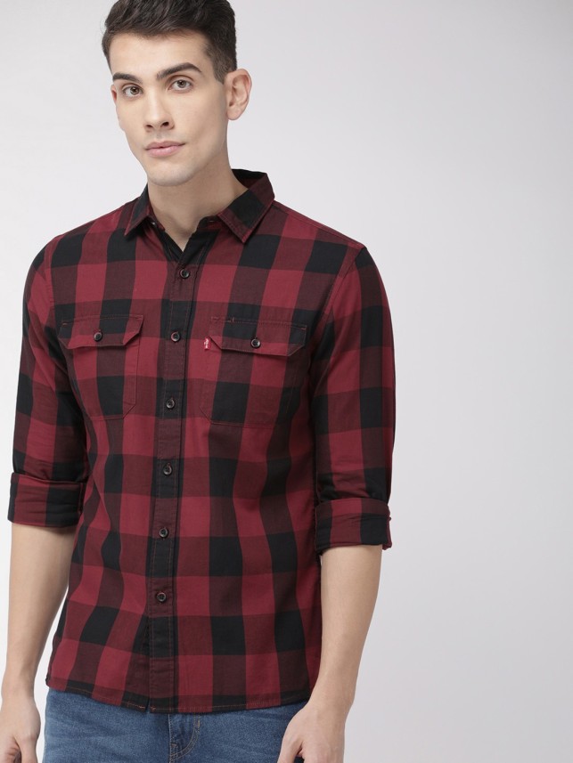 levi's red black checked shirt