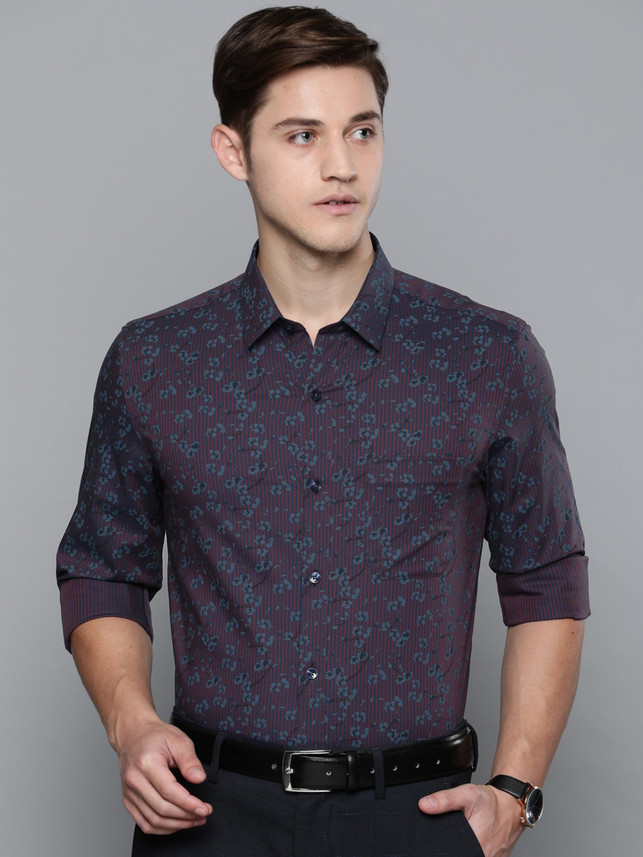 LOUIS PHILIPPE Men Printed Formal Brown 