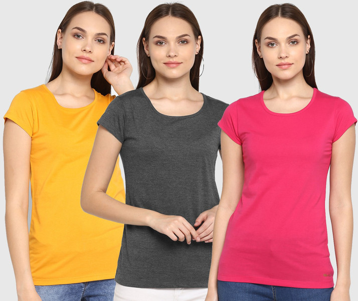 MODEVE Solid Women Round Neck Pink 