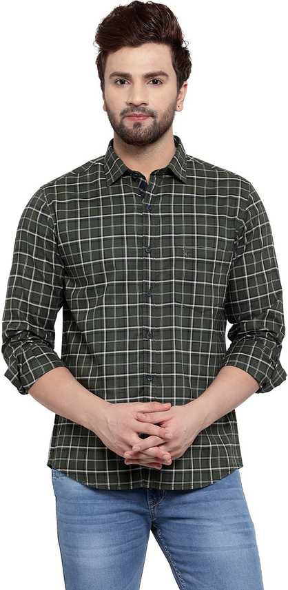 Cantabil Men Checkered Casual Green Shirt Buy Cantabil Men