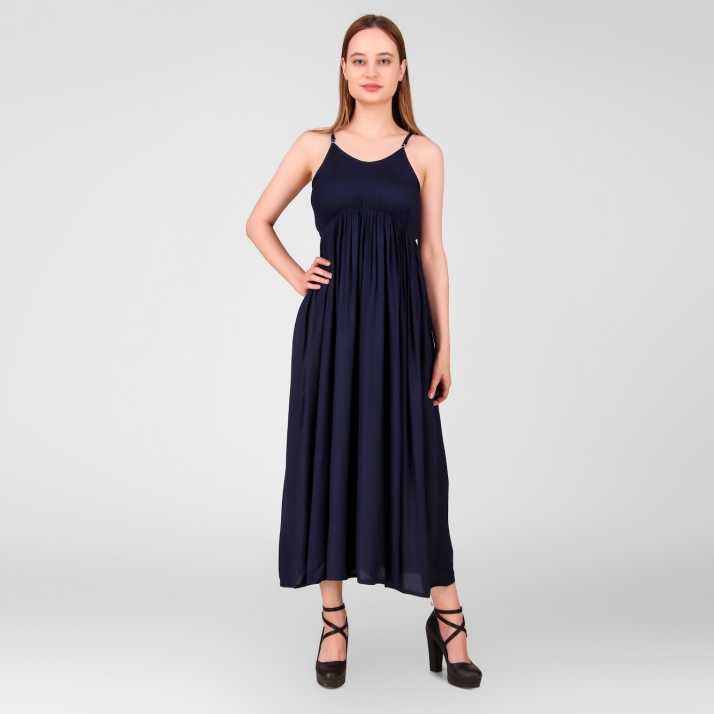 Daevish Women Gathered Dark Blue Dress Buy Daevish Women Gathered Dark Blue Dress Online At Best Prices In India Flipkart Com