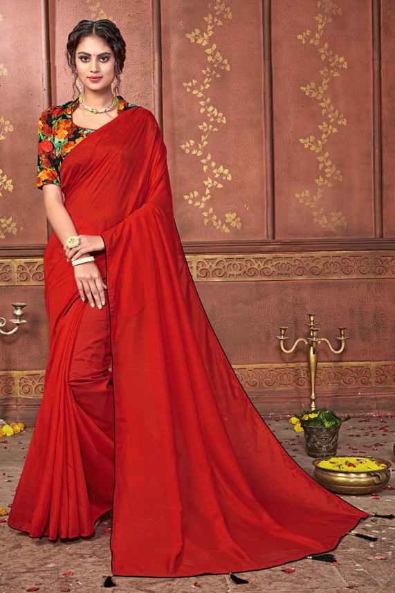 Likha Red Satin Sequin Saree with Unstitched: Buy Likha Red Satin Sequin  Saree with Unstitched Online at Best Price in India | Nykaa
