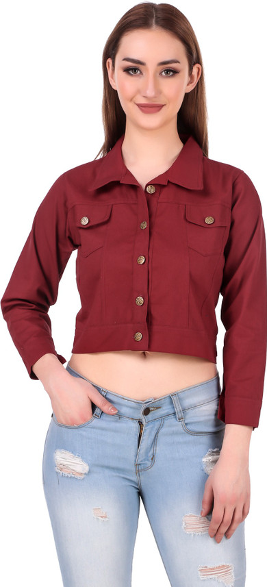 maroon colour denim jacket