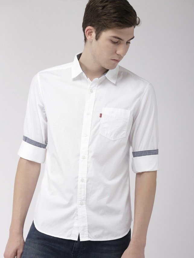 levi's men solid casual white shirt