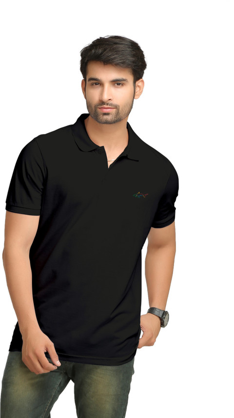Greg Norman Solid Men Polo Neck Black T 