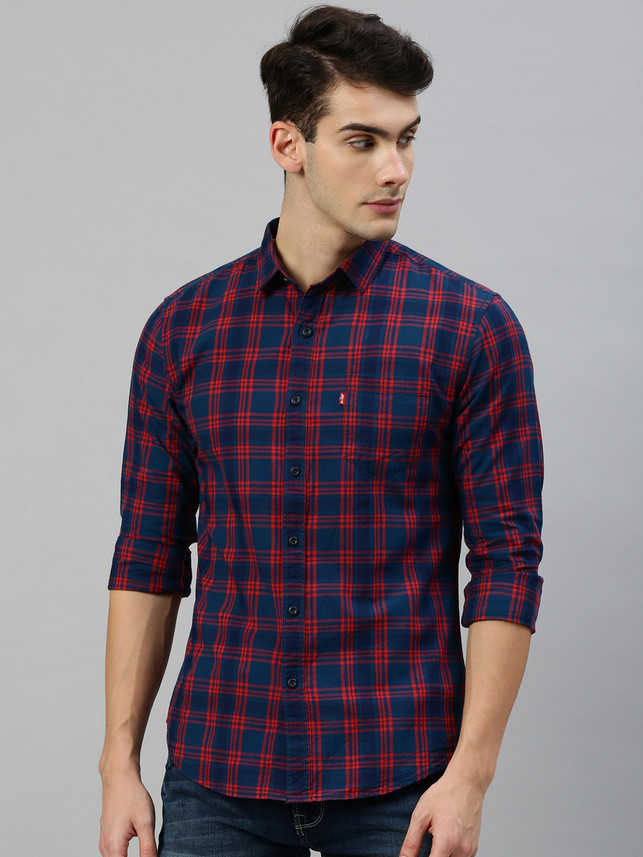 Men Checkered Casual Dark Blue Shirt 