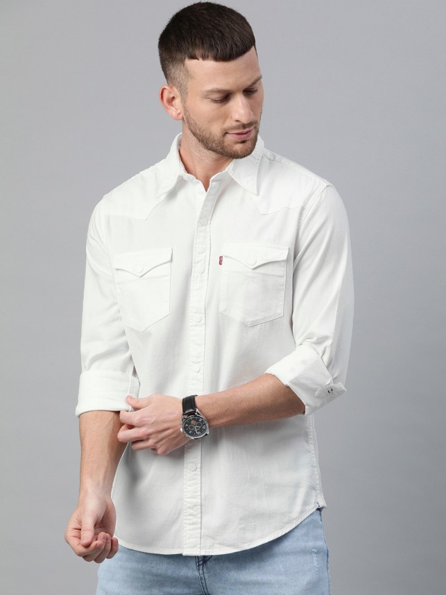 levi's men solid casual white shirt