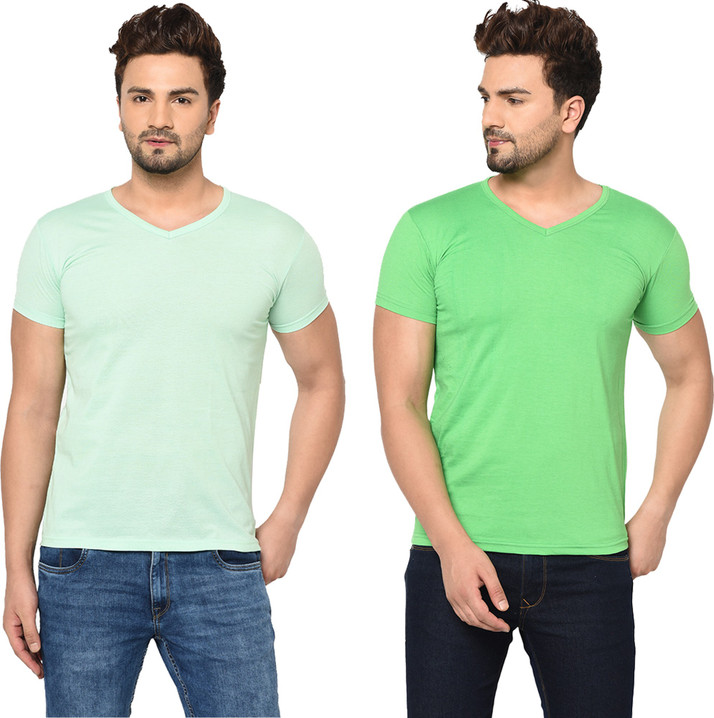 Unite Wear Solid Men V Neck Light Green 