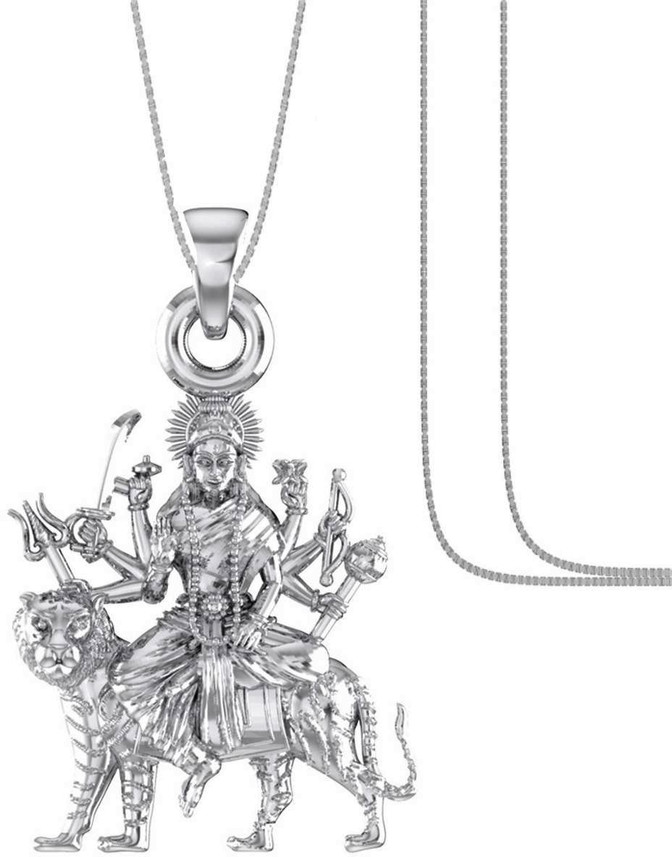 Pure Silver Durga Ji Chain Locket 