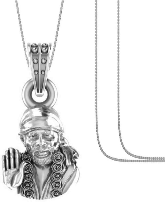Pure Silver Lord Sai baba Chain Locket 