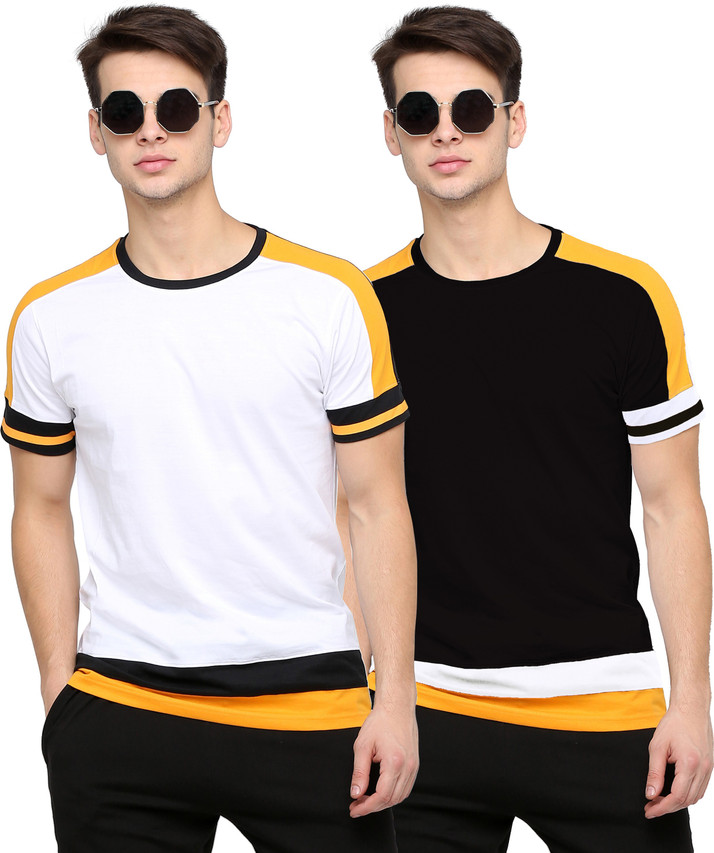 MANIAC Color Block Men Round Neck White 
