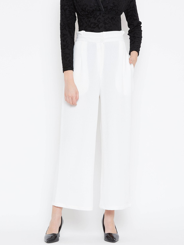 Zastraa Relaxed Women White Trousers 