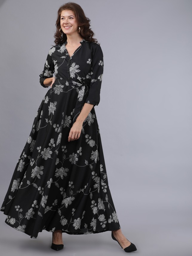 tokyo talkies women black printed maxi dress