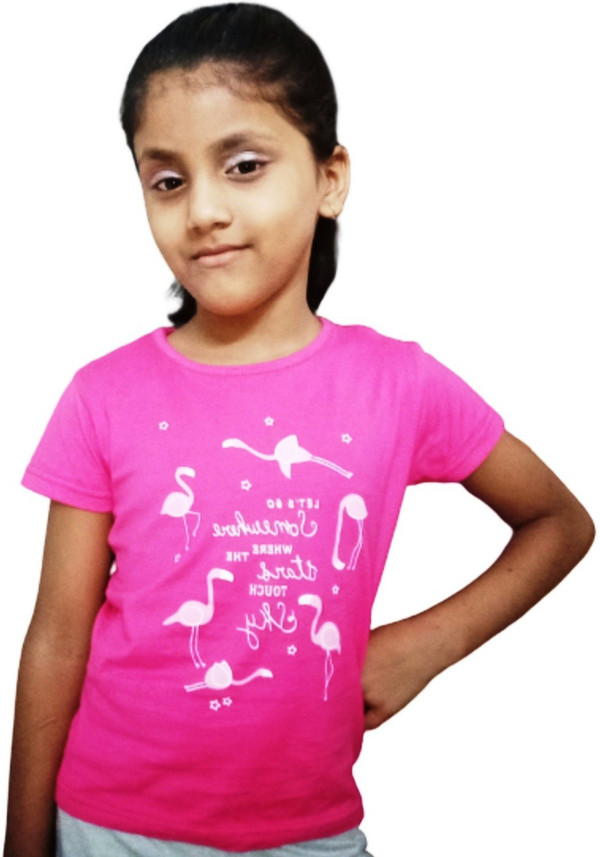 Girls Printed Cotton Blend T Shirt 