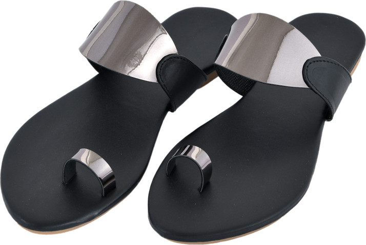 black and silver sandals flat