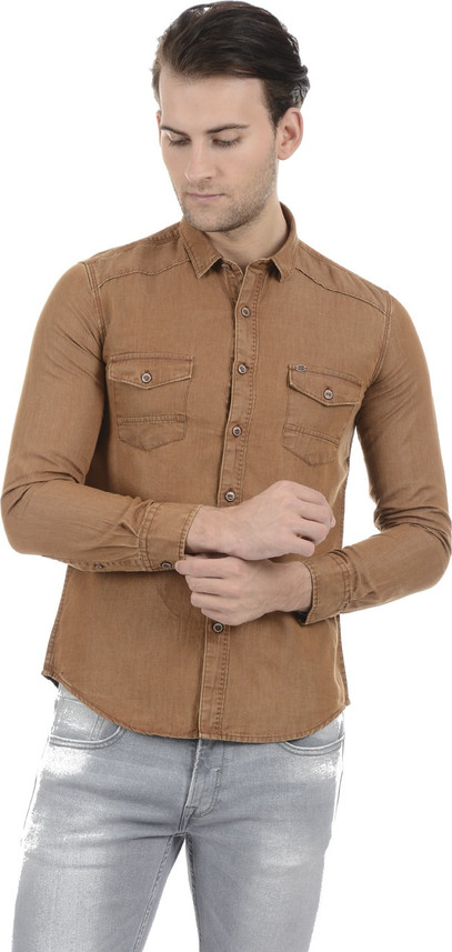 Pepe Jeans Men Solid Casual Brown Shirt 