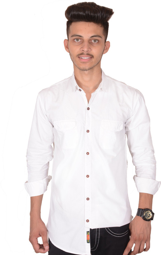 Da Teen Men Solid Casual White Shirt 