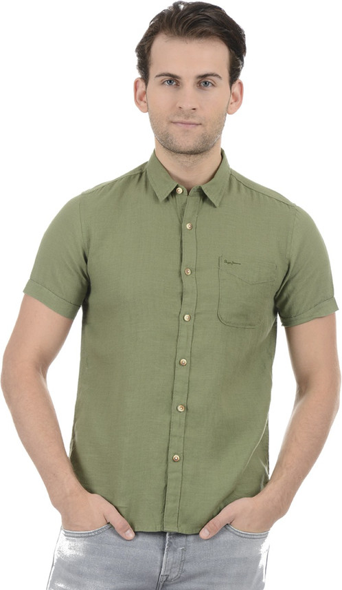 Pepe Jeans Men Solid Casual Green Shirt 