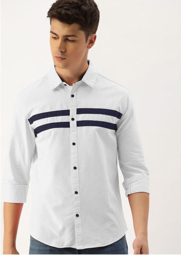 IndoPrimo Men Solid Casual White Shirt 