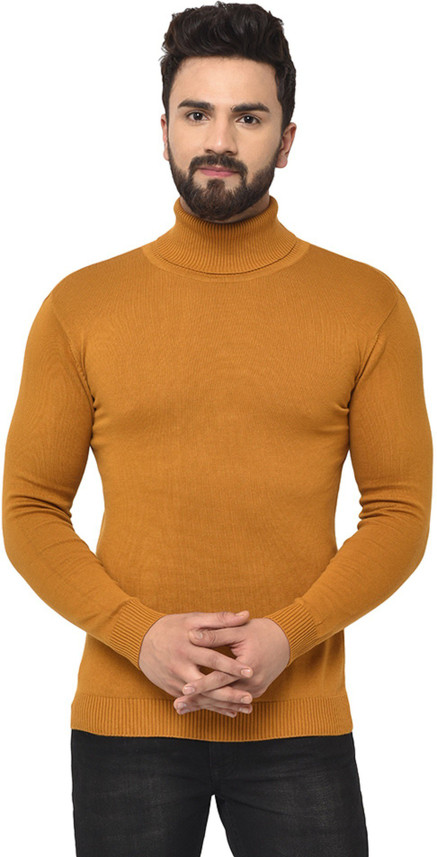 Clothify Solid Men Turtle Neck Yellow T 