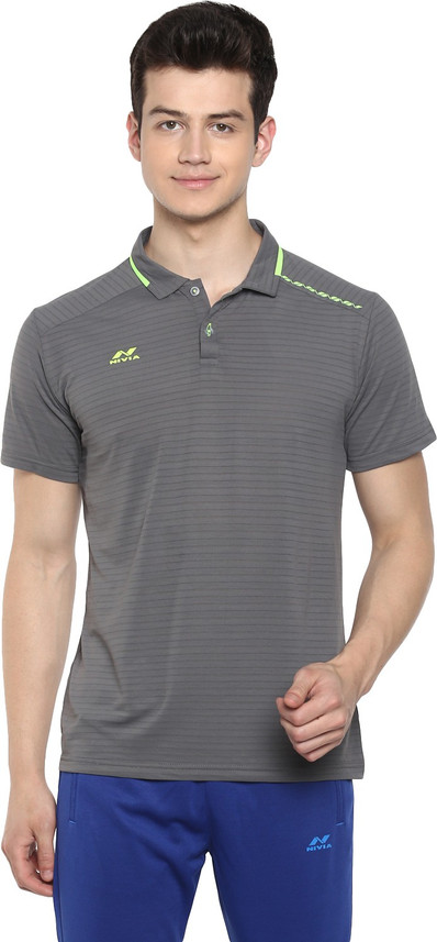 Buy NIVIA Striped Men Polo Neck Grey T 