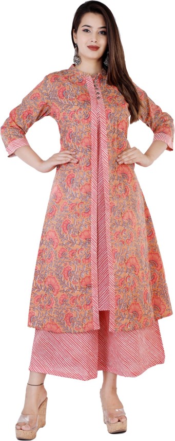 Buy WIMIN Womens Rayon Gold Print Anarkali Kurta With Jacket (Pink) Online  at Best Prices in India - JioMart.