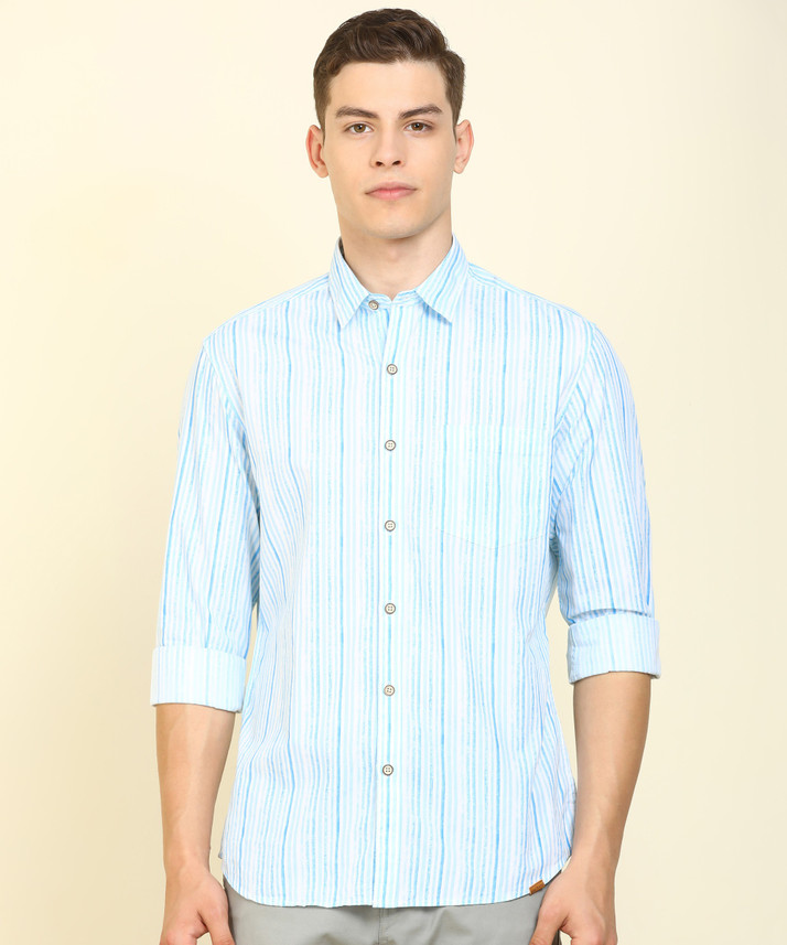 John Players Men Striped Casual Blue 