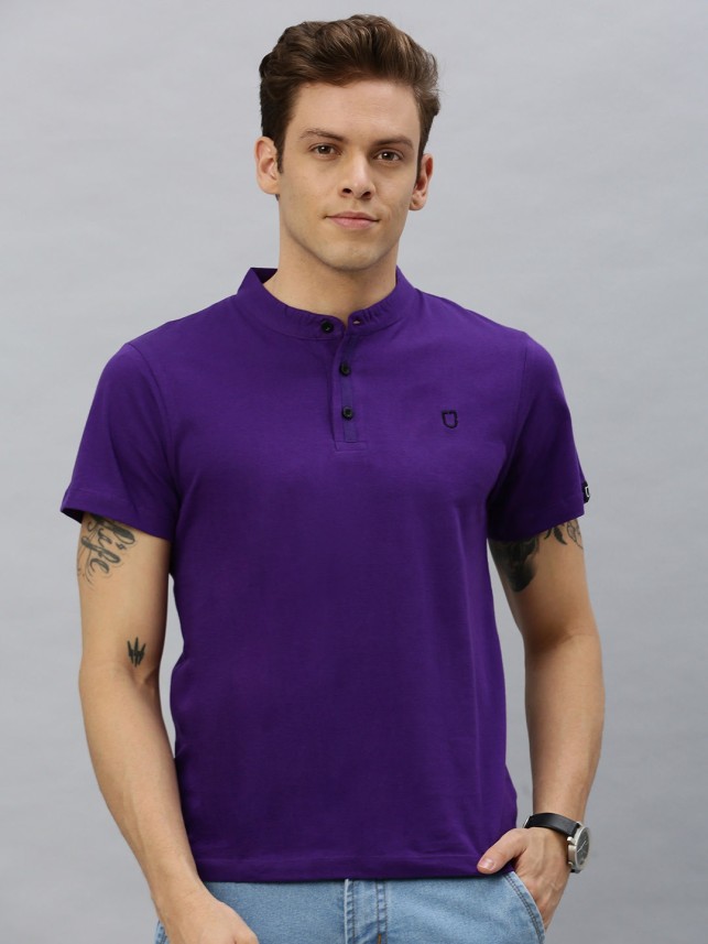 Men Longline With Curved Hem And Double Neck In Purple T Shirt