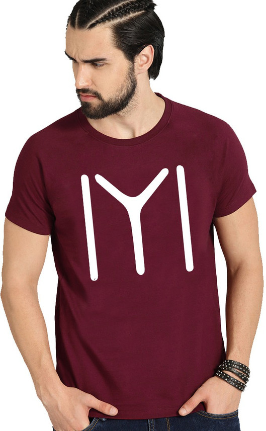 Buy ITBD Printed Men Round Neck Maroon 