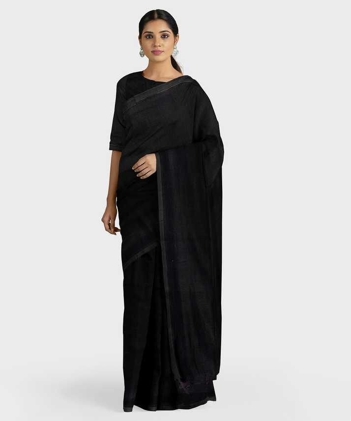 Buy Woodentant Plain Daily Wear Pure Cotton Black Sarees Online Best Price In India Flipkart Com