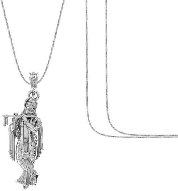 Pure Silver Lord Krishna Chain Locket 