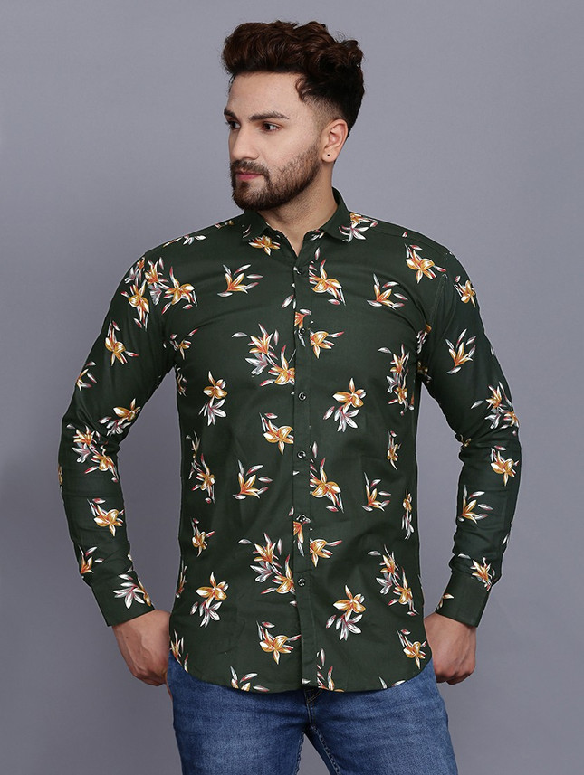 Menkovy Men Floral Print Casual Dark 