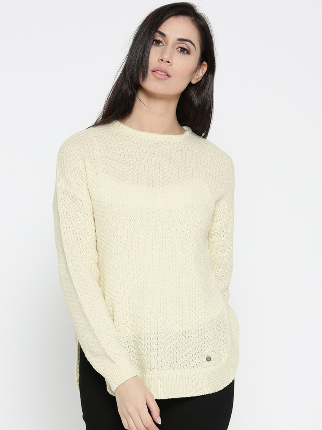 Round Neck Casual Women Beige Sweater 