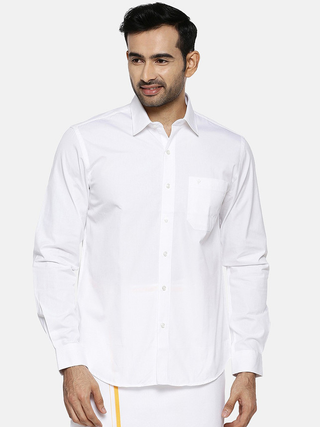 Ramraj Cotton Men Solid Formal White 