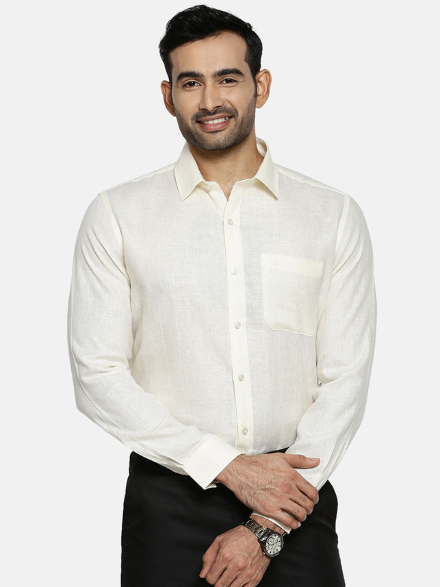 Ramraj Cotton Men Solid Formal Cream 