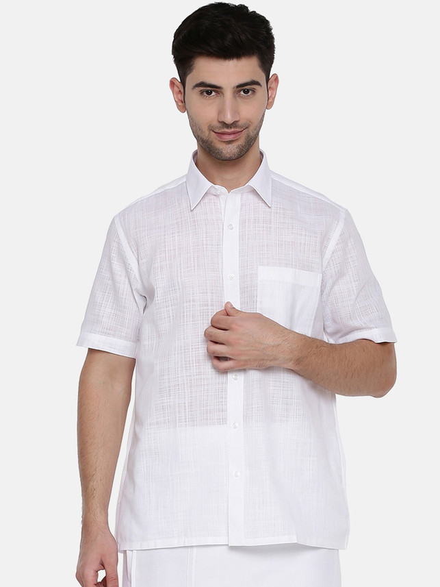 Ramraj Cotton Men Solid Casual White 