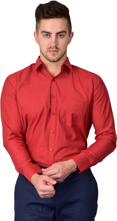DESIGN UP Men Solid Formal Red Shirt 