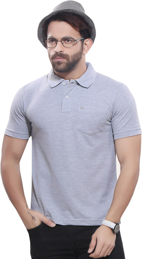 Kundan Solid Men Polo Neck Grey T-Shirt 
