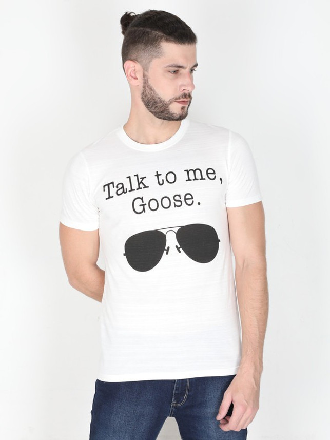 Pointer Printed Men Round Neck White T 