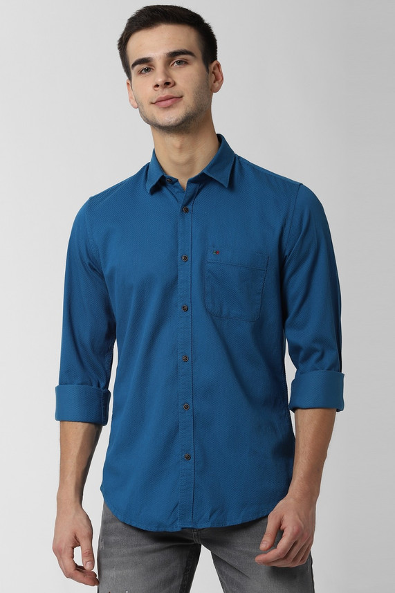 peter england men solid casual blue shirt