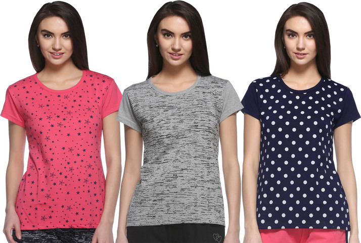 SHAUN Printed Women Round Neck Dark 