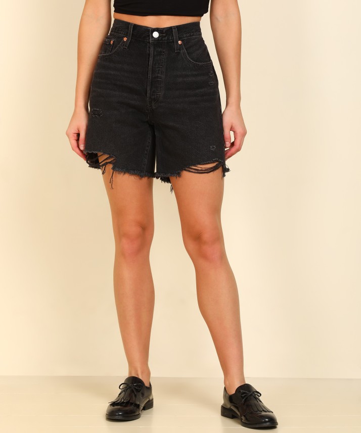 levi's womens black denim shorts